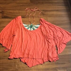 2/$50 Free People Coral Mayfair top NWT halter tie neck
